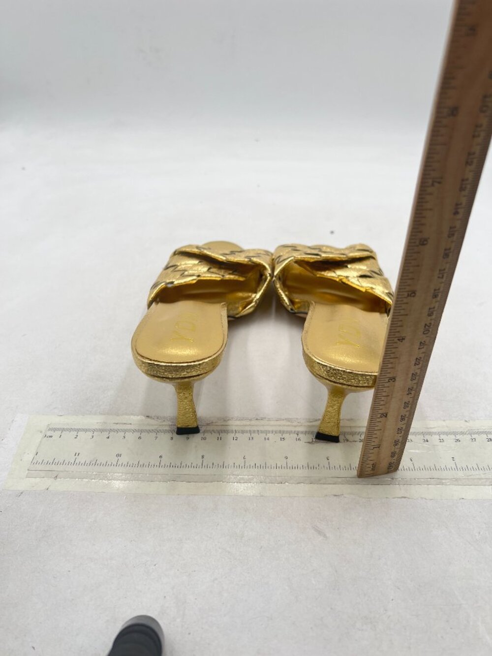 Ydn Gold Open Toe Checkered Pretty High Spool Heels Slide Sandals Slip On Mules View 5